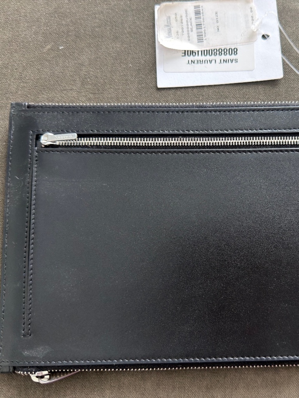 NWT Saint Laurent Black Leather Double Zip Travel Pouch Clutch Bag $700